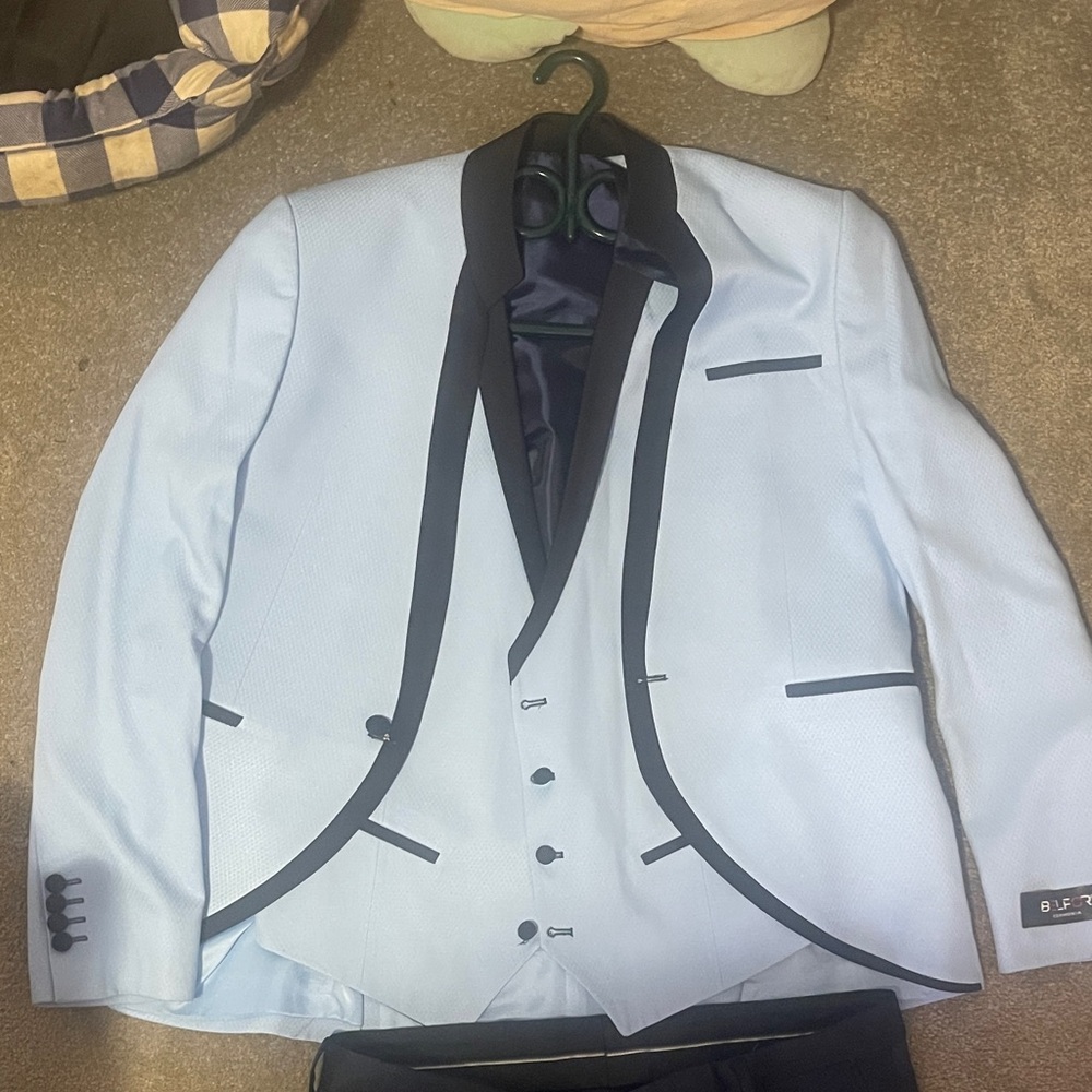 Elegant Light Blue and Black Tuxedo Blazer